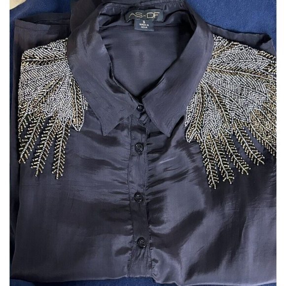 Black Studded Crop Blouse AS By DF Size Small Designer‎ Black Blouse - Picture 7 of 9